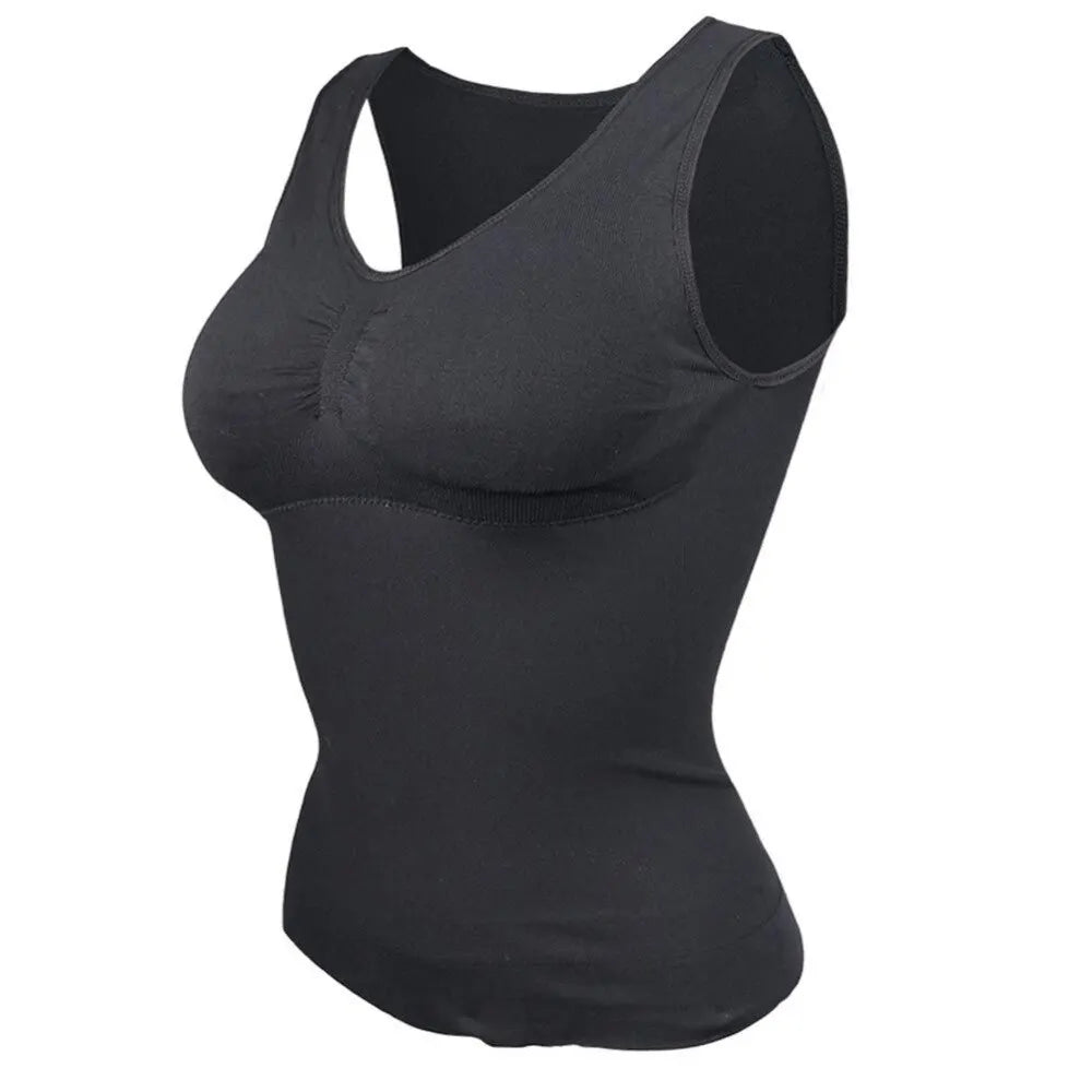 Women Tummy Control Shapewear Classic 2-IN-1 with Padded Bra High Elastic Vest Body Shaper Slim Up Lift Corset Cami Tank Tops