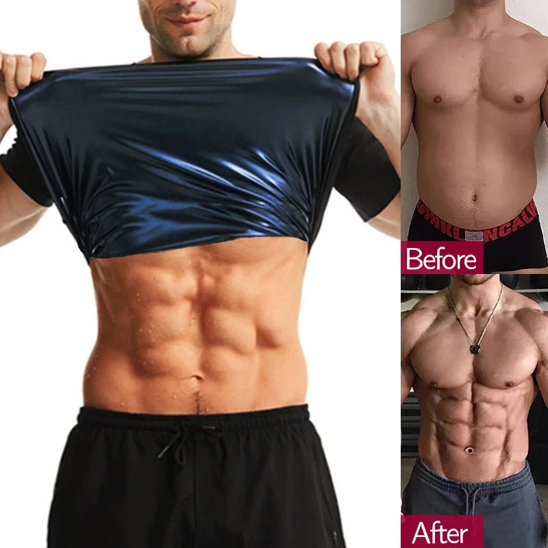 Sauna Sweat Shirt for Men Short Sleeves Body Shaper Gym Exercise Fitness Top Shapewear Sauna Sweat T-Shirt Waist Slimming Tops