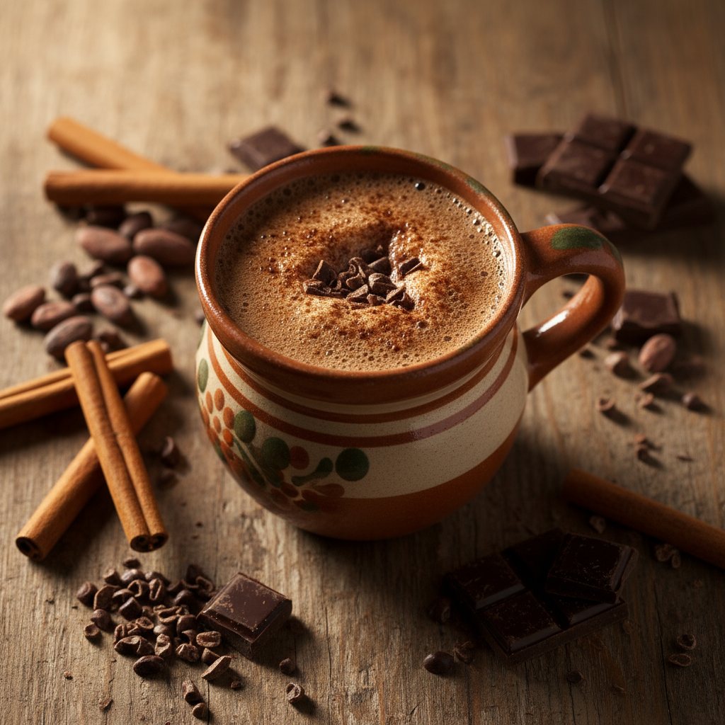 Mexican chocolate coffee overhead shot
